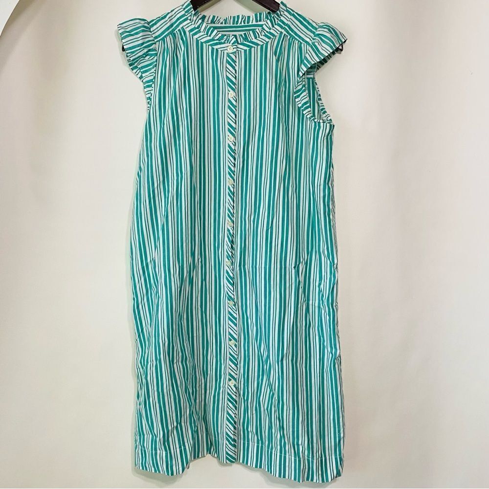 LOFT Green and White Striped Dress